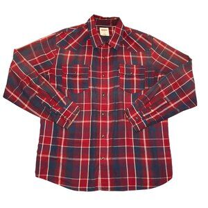 Levi's Red Pearl Snap Shirt Size XL Vintage Plaid Rockabilly Western Mens
